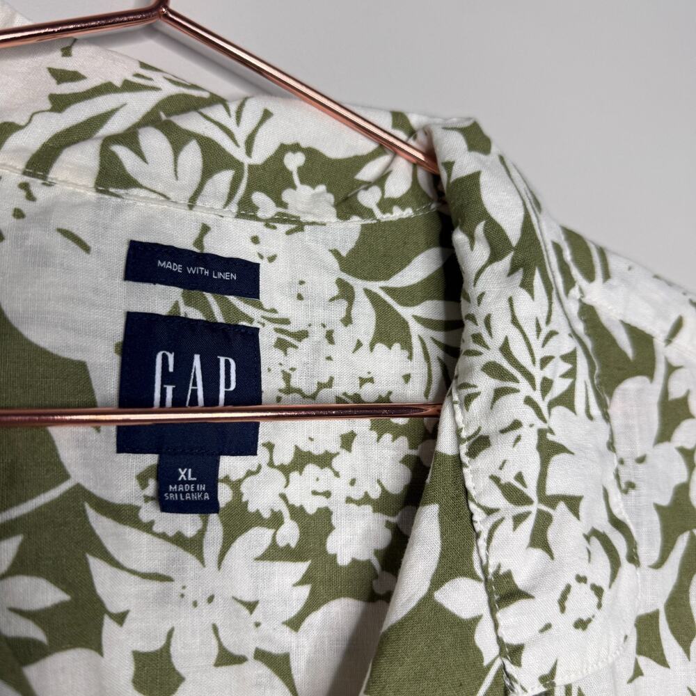 GAP Mens Linen Shirt XL Green Short Sleeve Pocket Camp Leisure Coastal Preppy - Picture 5 of 7